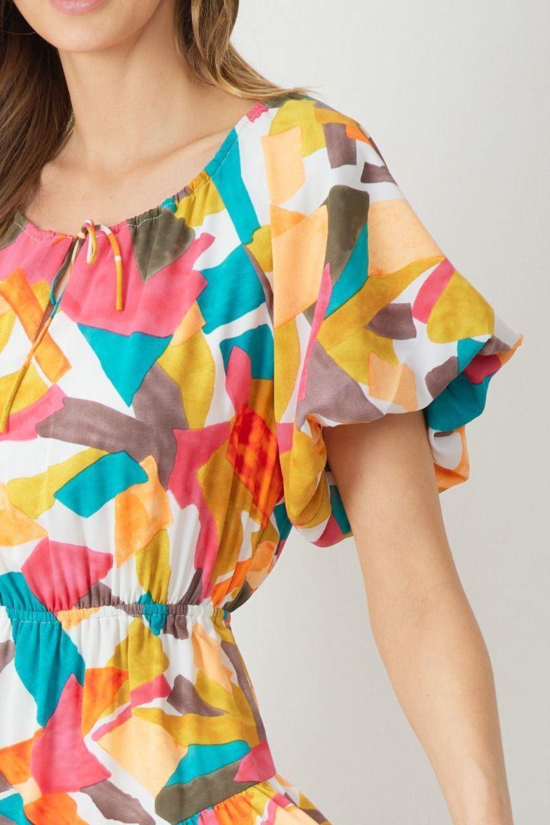 orange blue yellow teal magenta colorful dress