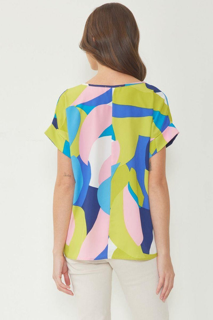 pink, blue, white , green, pattern blouse t shirt