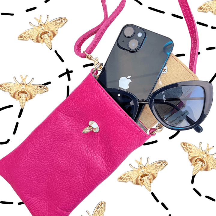 gift boutique near me for women leather phone bee bag pink