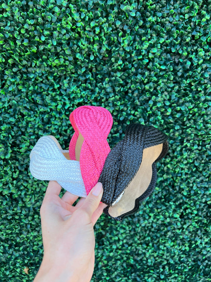 Straw crisscross wide headband pink, white, black, or tan