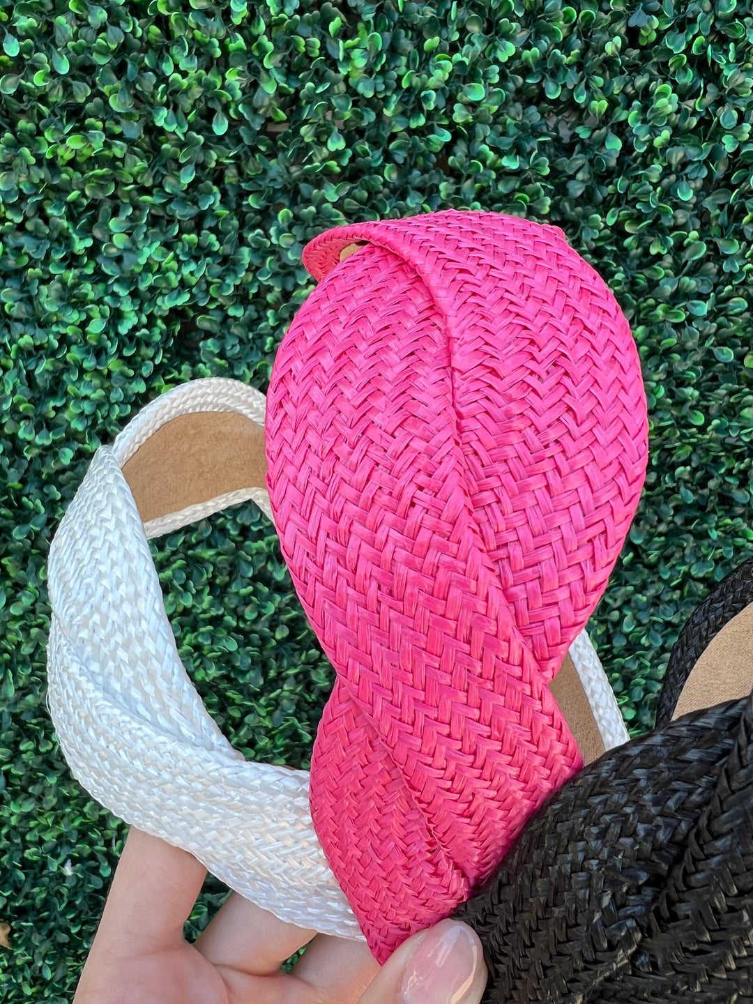 Straw crisscross wide headband pink, white, black, or tan accessories boutique online houston