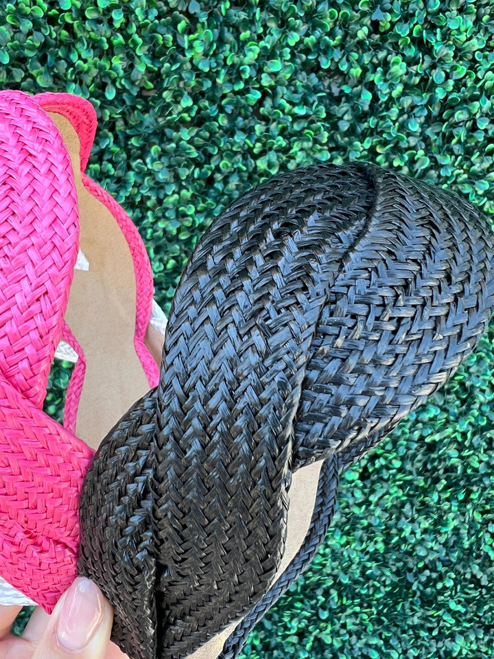 Straw crisscross wide headband pink, white, black, or tan accessories boutique online houston