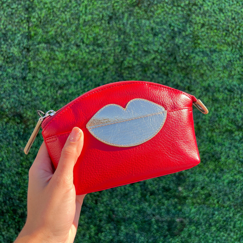 women's cosmetic case with lips leather gift boutique houston