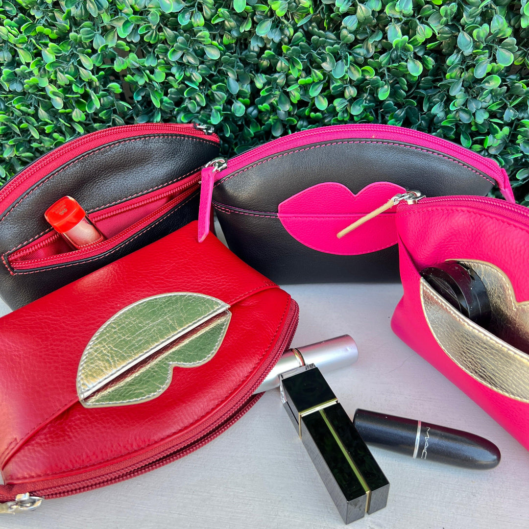 women's cosmetic case with lips leather gift boutique houston