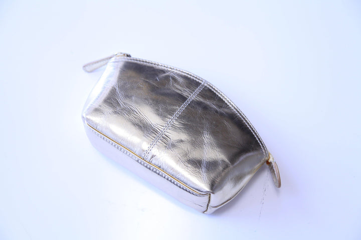 gold tone leather zipper small pouch