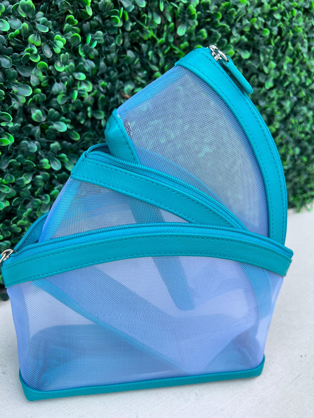 mesh and leather makeup pouch tres chic houston