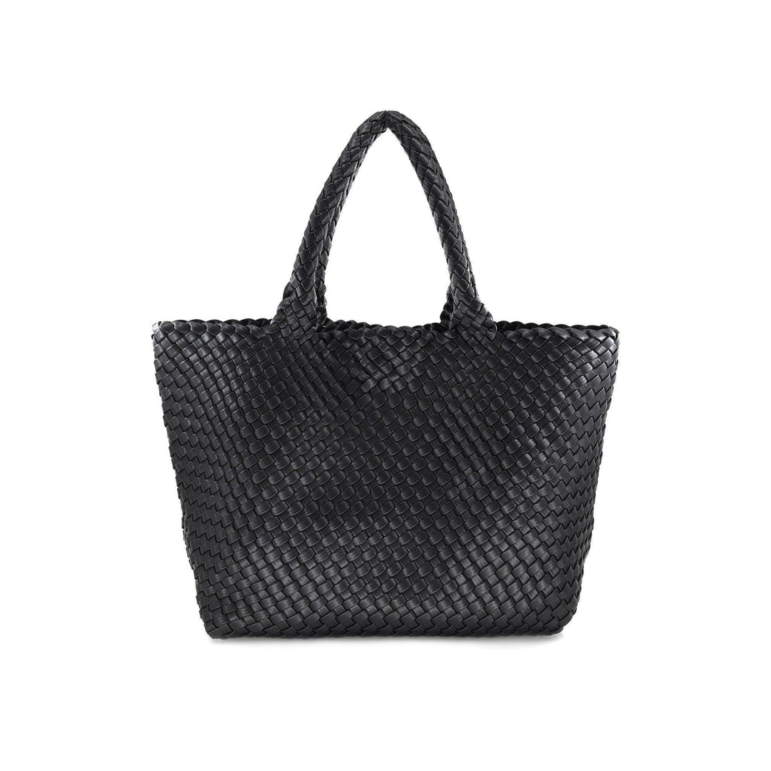 like designer woven tote bag black