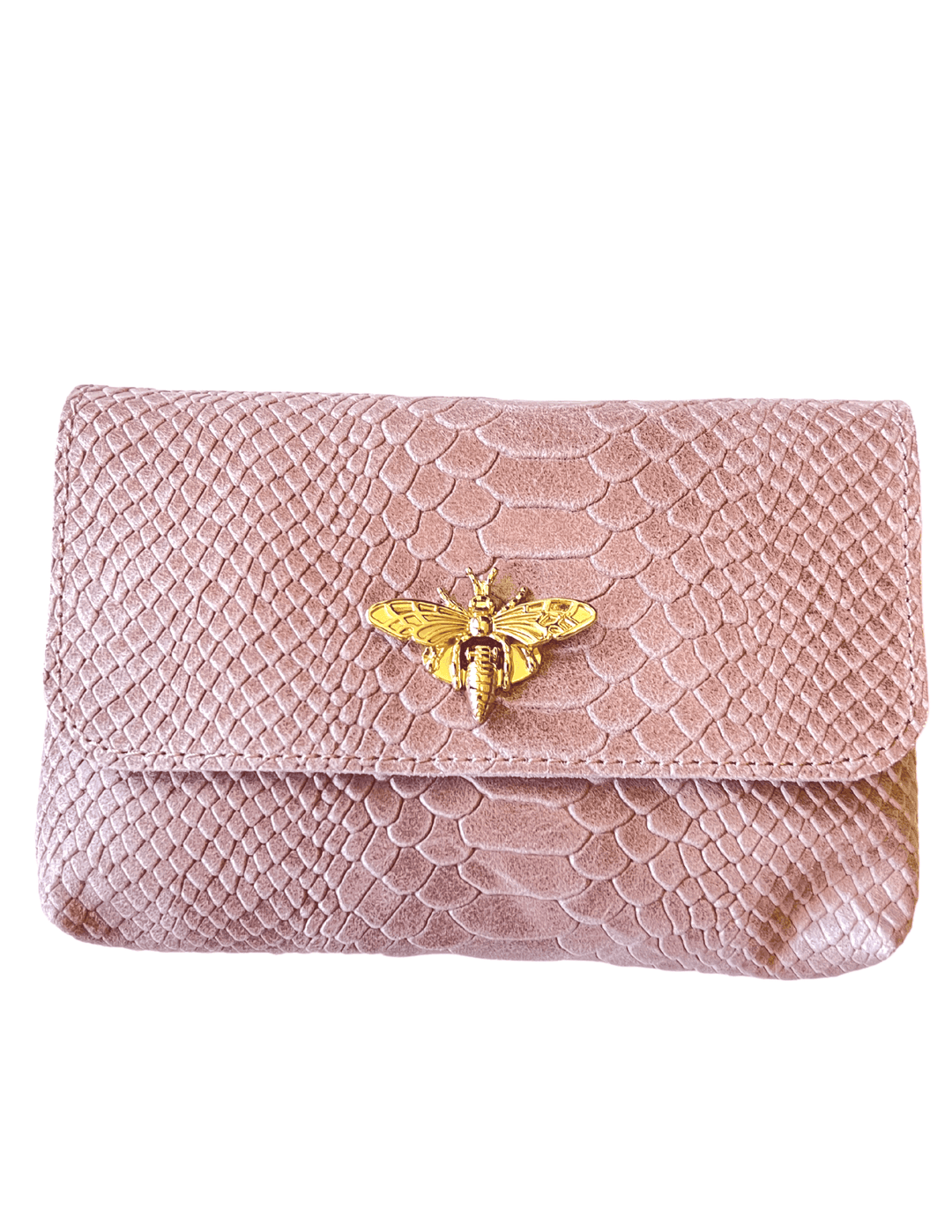 blush colored leather bee clasp bag