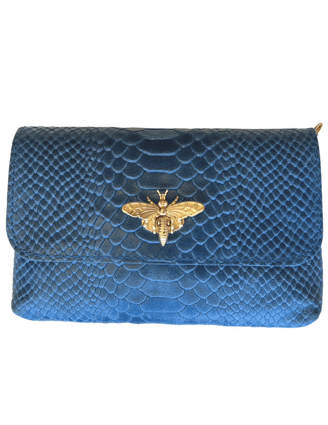 demin colored bee clasp gold mini purse