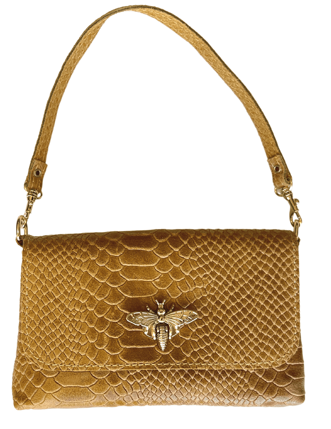 mustard colored leather bee clasp bag mini