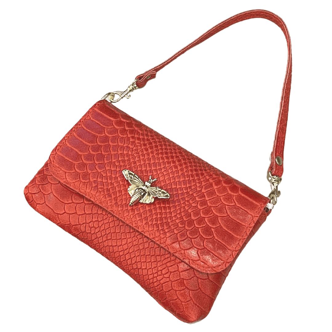 orange red bee bag tres chic