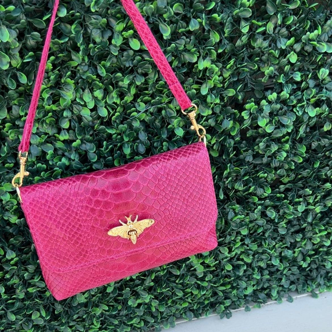 tres chic houston leather bee bags fuchsia