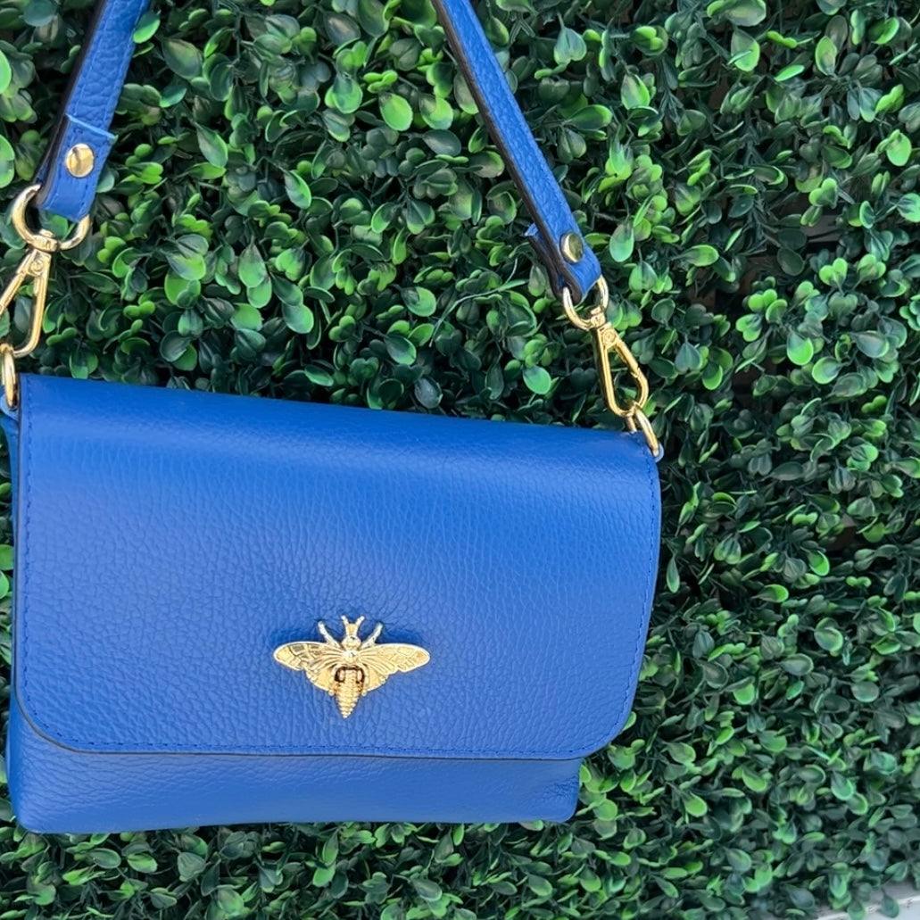 leather bee clasp bag boutique cobalt 
