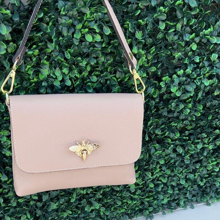 leather bee clasp bag boutique nude light pink