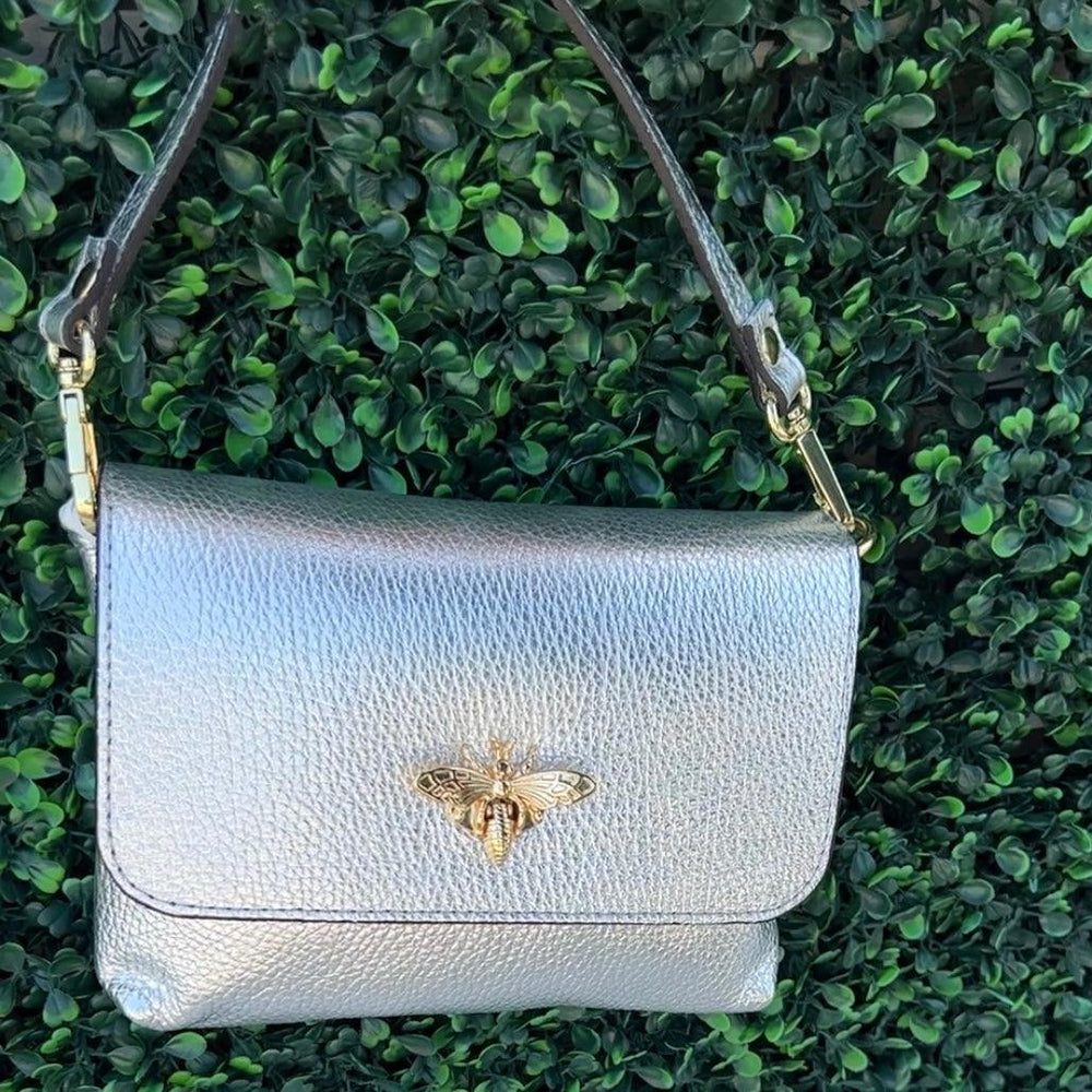 leather bee clasp bag boutique silver
