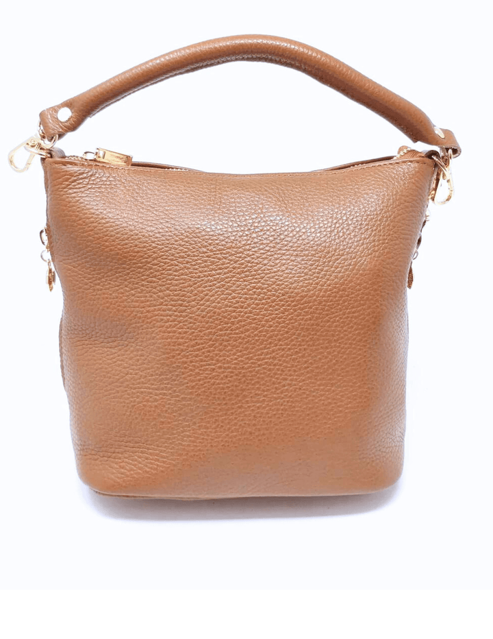 leather bucket bag with crossbody strap tres chic boutique womens gift idea camel