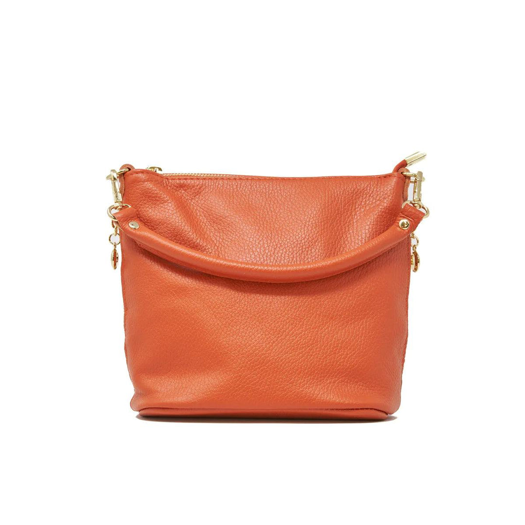 leather bucket bag with crossbody strap tres chic boutique womens gift idea orange