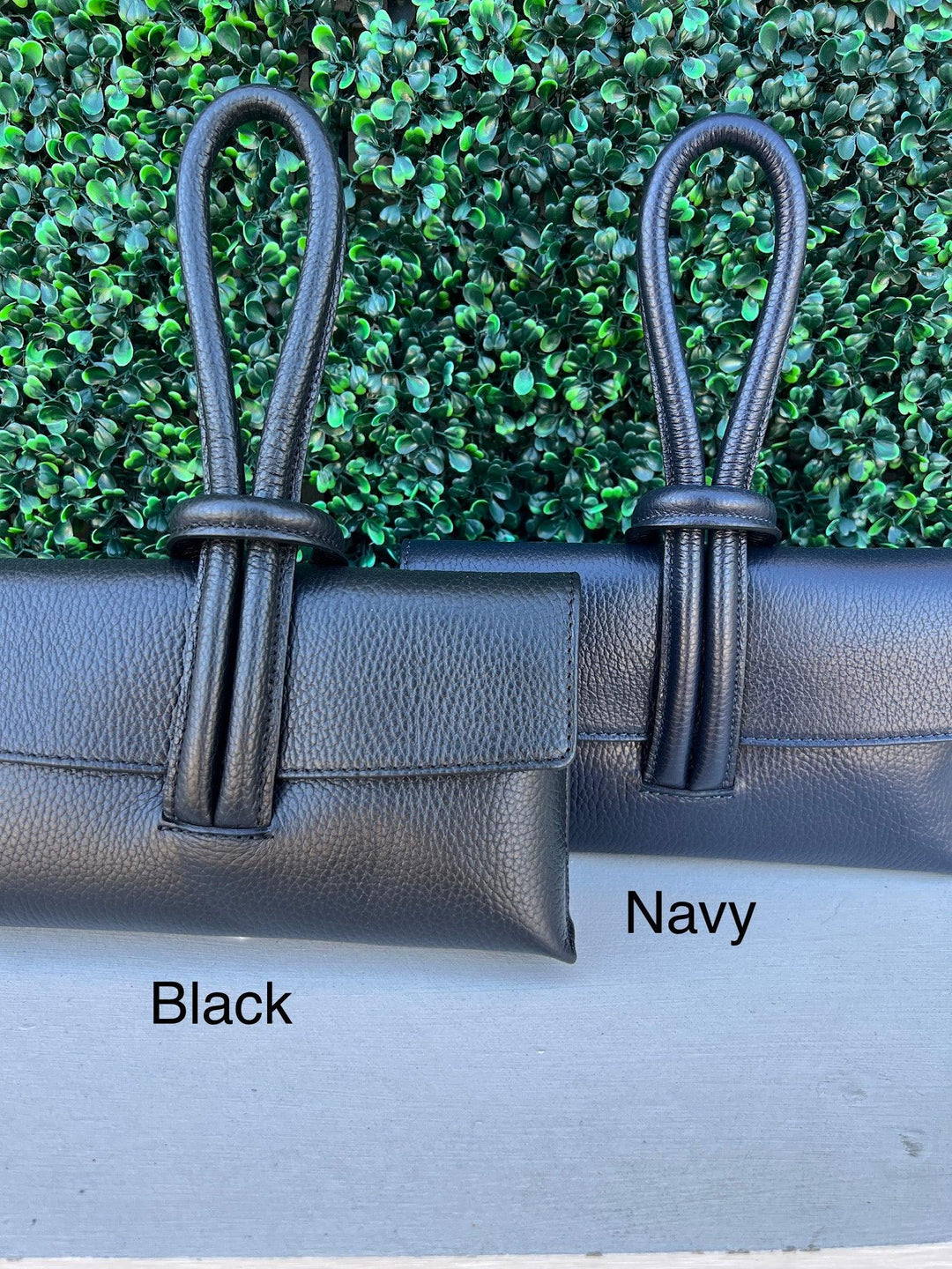 black and navy leather loops clutch crossbody tres chic boutique gifts for women