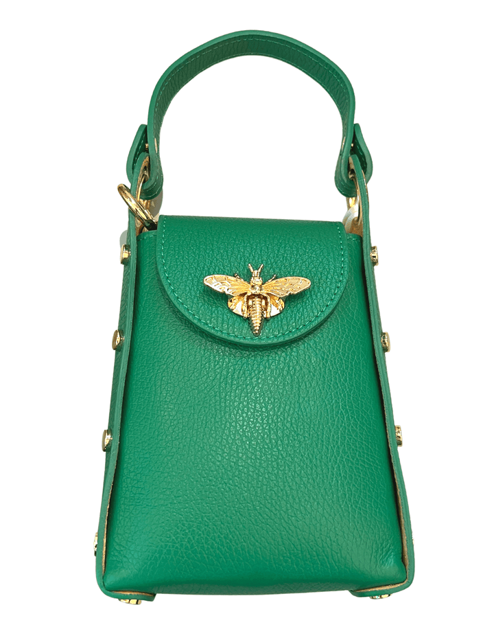 kelly green top handle bee bag