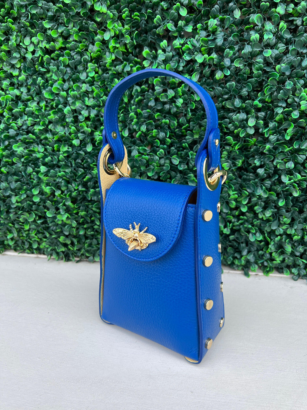 top handle bee bag tres chic houston italian leather blue