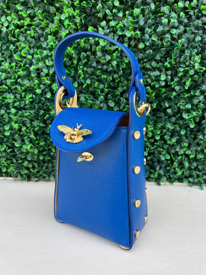 top handle bee bag tres chic houston italian leather blue