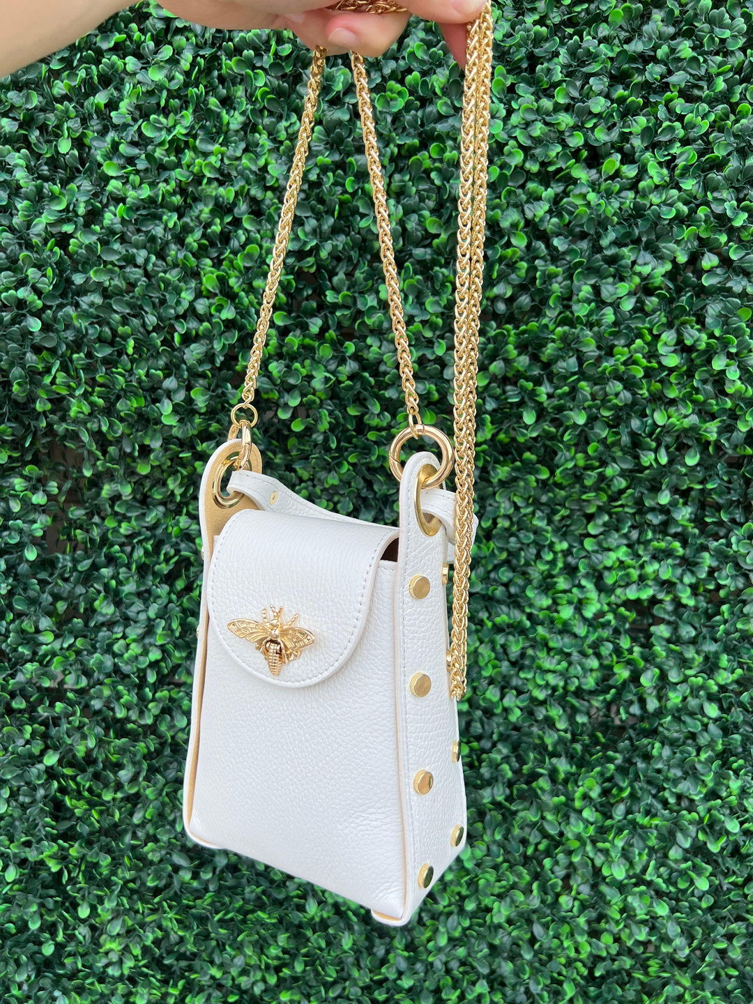 top handle bee bag tres chic houston italian leather white