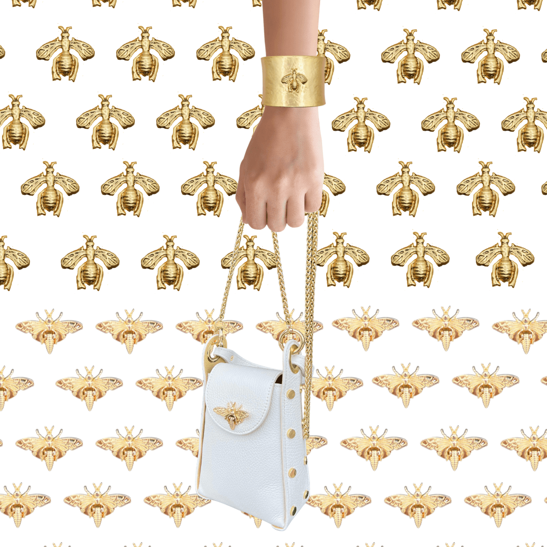 top handle bee bag leather german with gold bee cuff