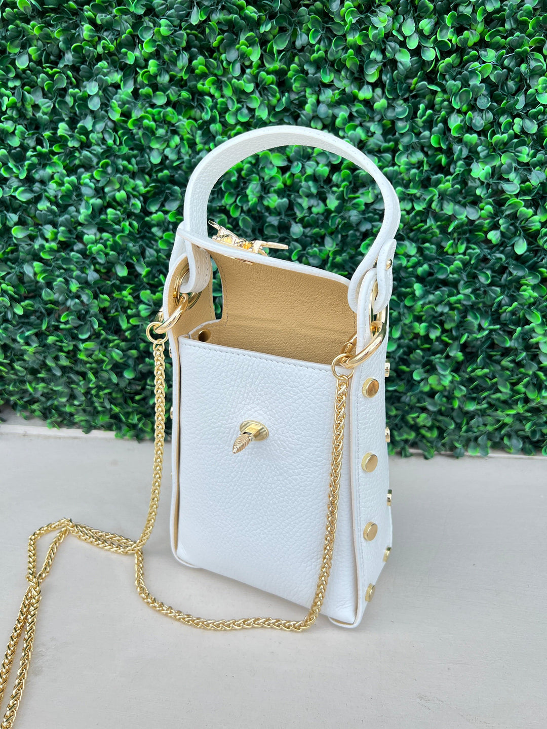 top handle bee bag tres chic houston italian leather white