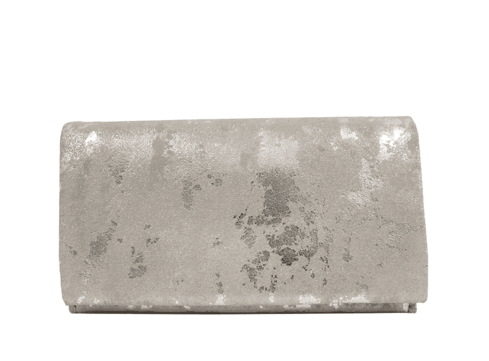 dainty white dress and matching leather clutch