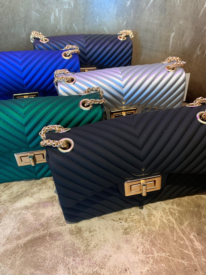 Rubber bag with gold clasp in lots of colors