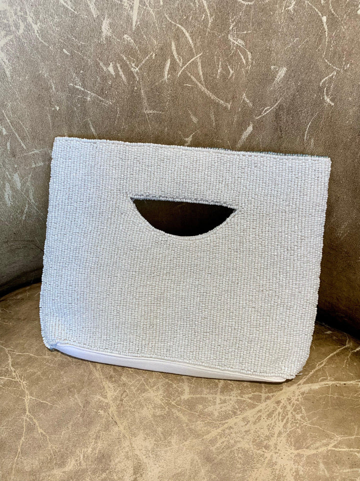 white back of beaded clutch on Eastside street