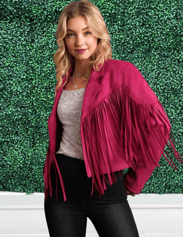 pink fringe cowgirl houston rodeo outfit jacket boutique