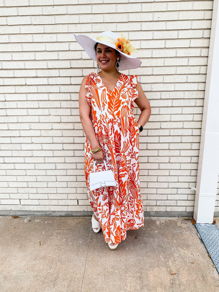 Orange &amp; White Jungle Tropics Maxi Dress - Très Chic