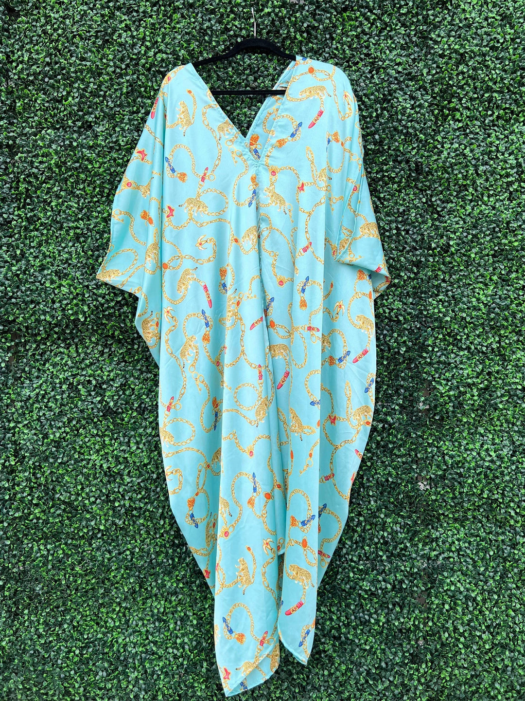 Leopard Chain Aqua Caftan - Très Chic