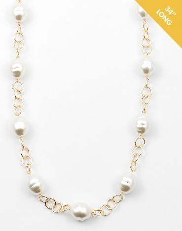 34" Large Pearl Stations on Gold Chain Necklace (More Colors) - Tres Chic Houston