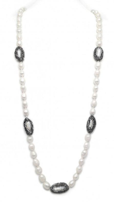 Freshwater Baroque Pearl Necklace w/Crystal Stations (More Colors) - Tres Chic Houston