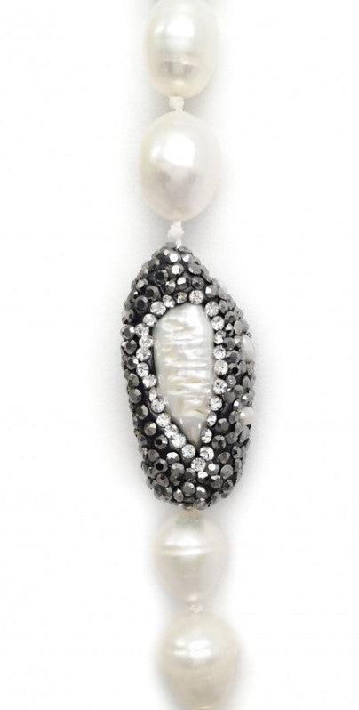 Freshwater Baroque Pearl Necklace w/Crystal Stations (More Colors) - Tres Chic Houston