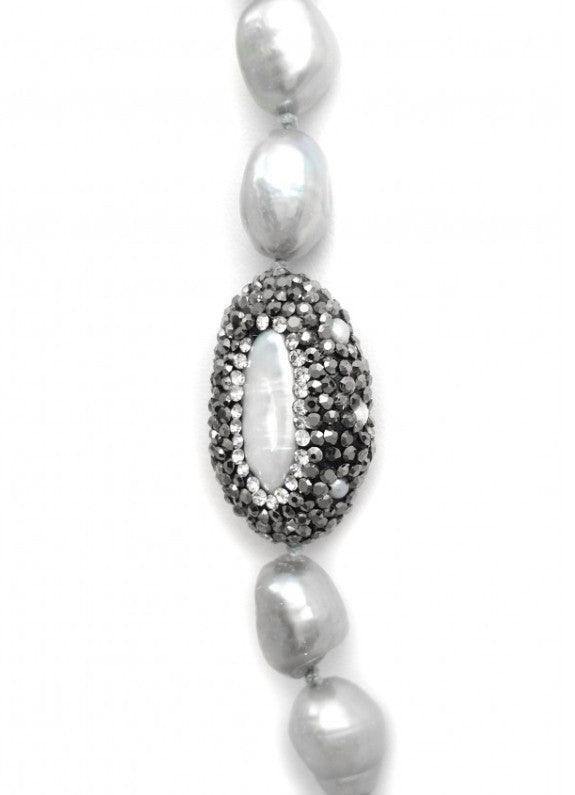 Freshwater Baroque Pearl Necklace w/Crystal Stations (More Colors) - Tres Chic Houston