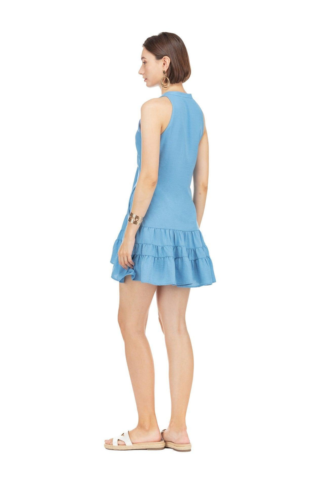 easy blue denim color dress with buttons