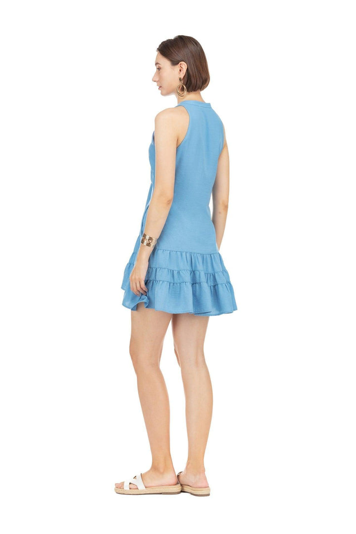 easy blue denim color dress with buttons