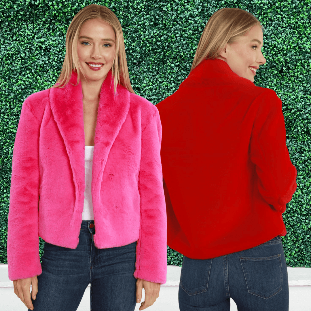 pink and red faux fur short jacket tres chic women&