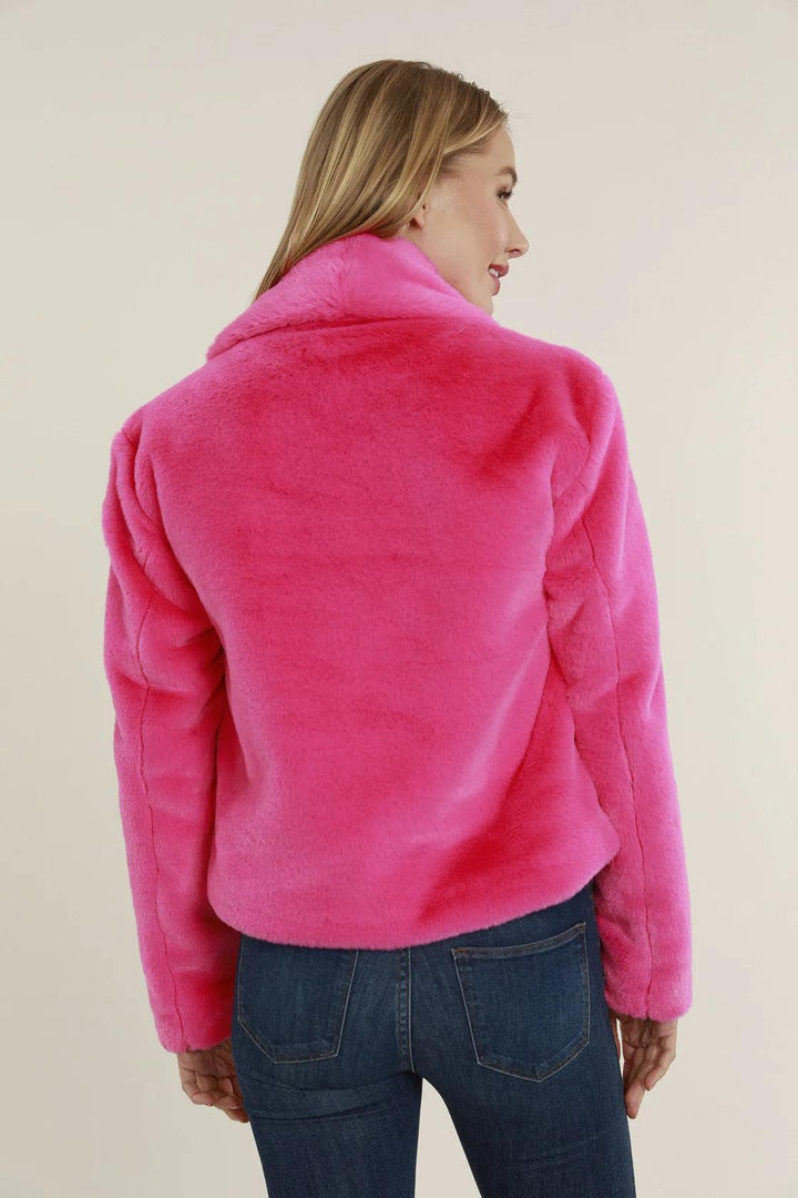 Dolce Cabo Shawl Collar Faux Fur Jacket short hot pink