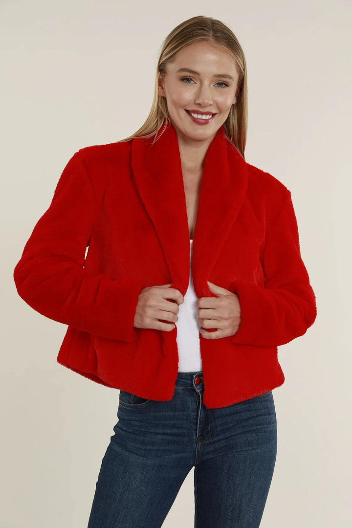 Dolce Cabo Shawl Collar Faux Fur Jacket short red