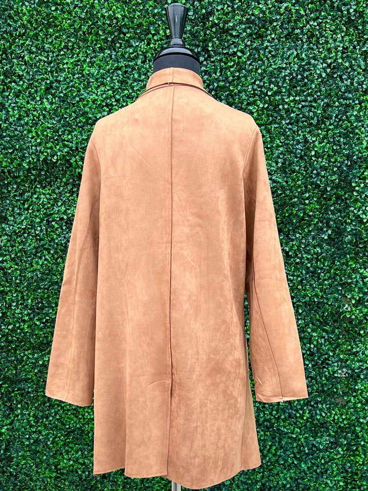 Faux Suede Long Open Jacket