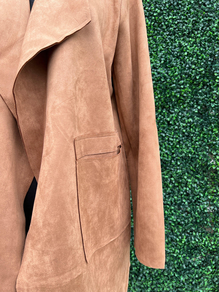 Faux Suede Long Open Jacket
