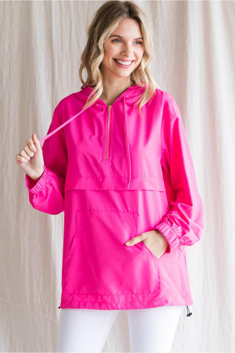 Lightweight windbreaker leopard hood hot pink tres chic boutique