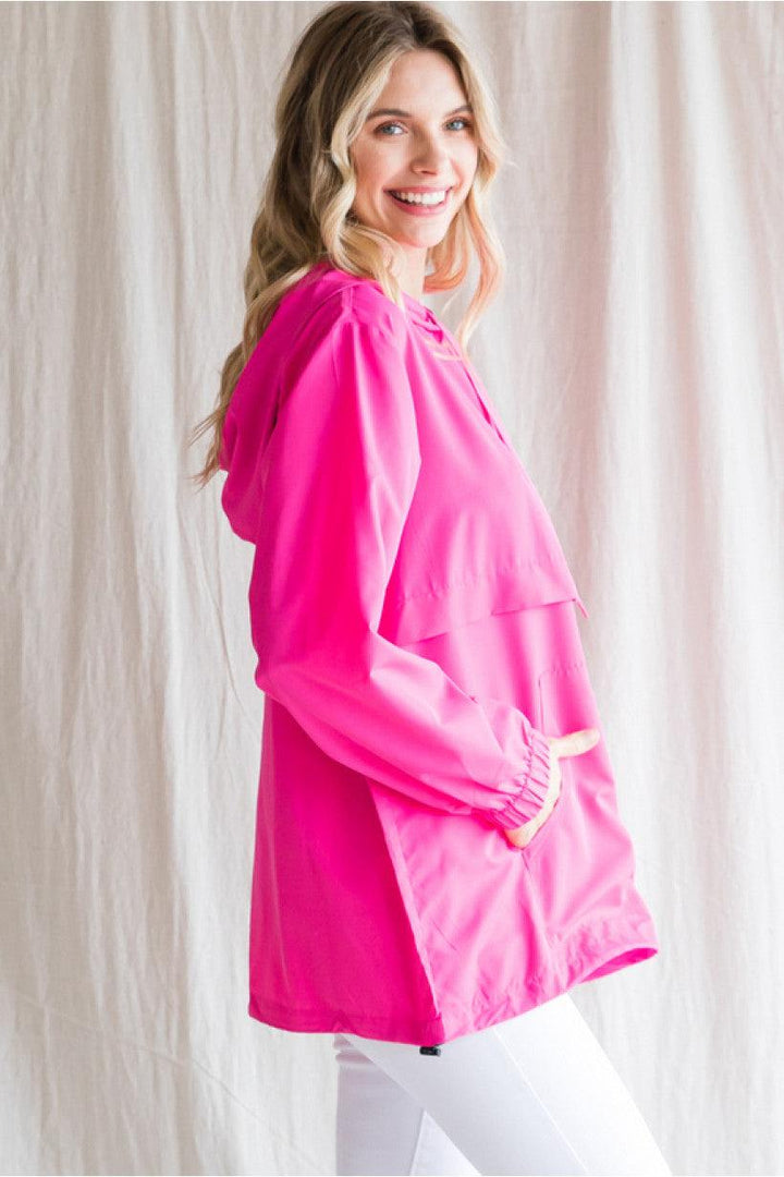 Lightweight windbreaker leopard hood hot pink tres chic boutique