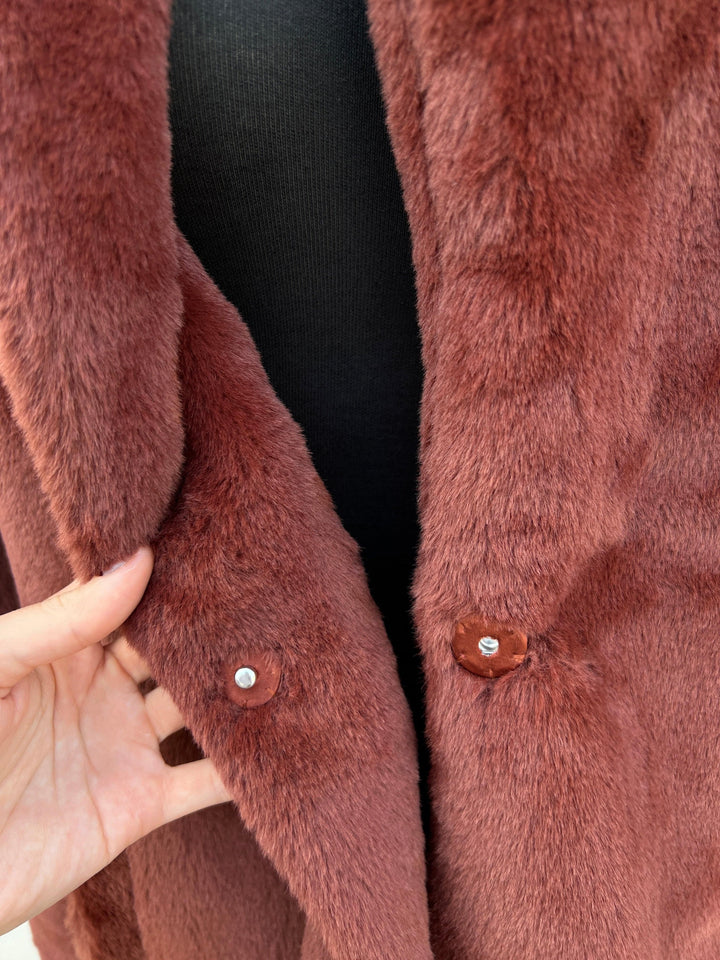 Faux Fur Long Coat PLUS brown