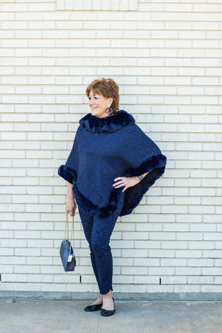 Faux Fur Sequin Poncho - Très Chic