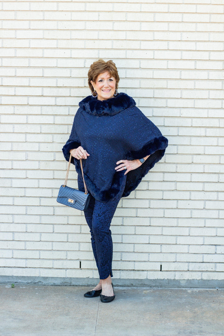Faux Fur Sequin Poncho - Très Chic